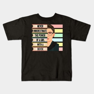 Feminist Ruth Bader Ginsburg RBG Quote Girl With Book Women Kids T-Shirt